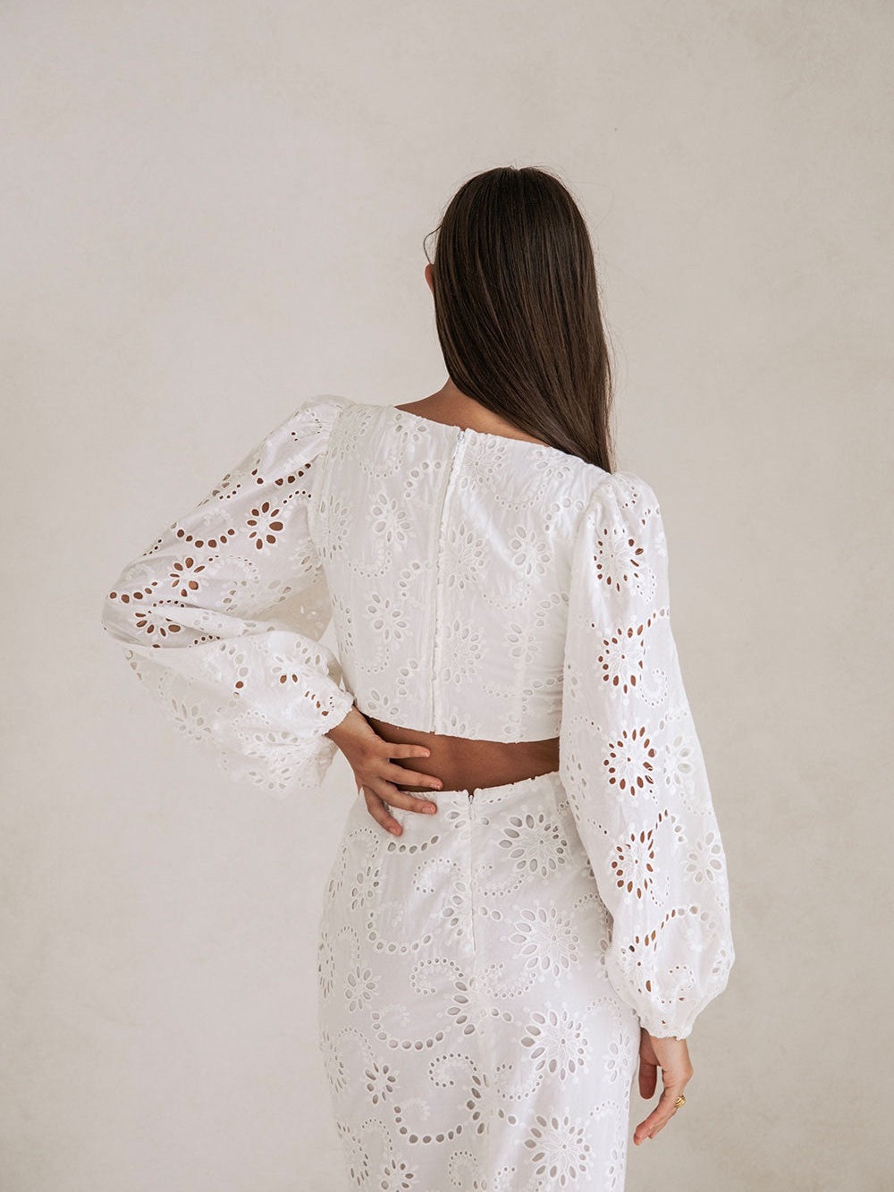 Sabo Luxe Valencia Puff Top XS White Cotton Eyelet Long Sleeve NWT - Picture 7 of 8